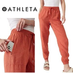 Athleta Retreat Women's Persimmon Linen Jogger Pants — EUC
